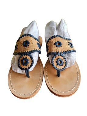 Jack Rogers Cork & Navy Makeup Leather Thong Sandals